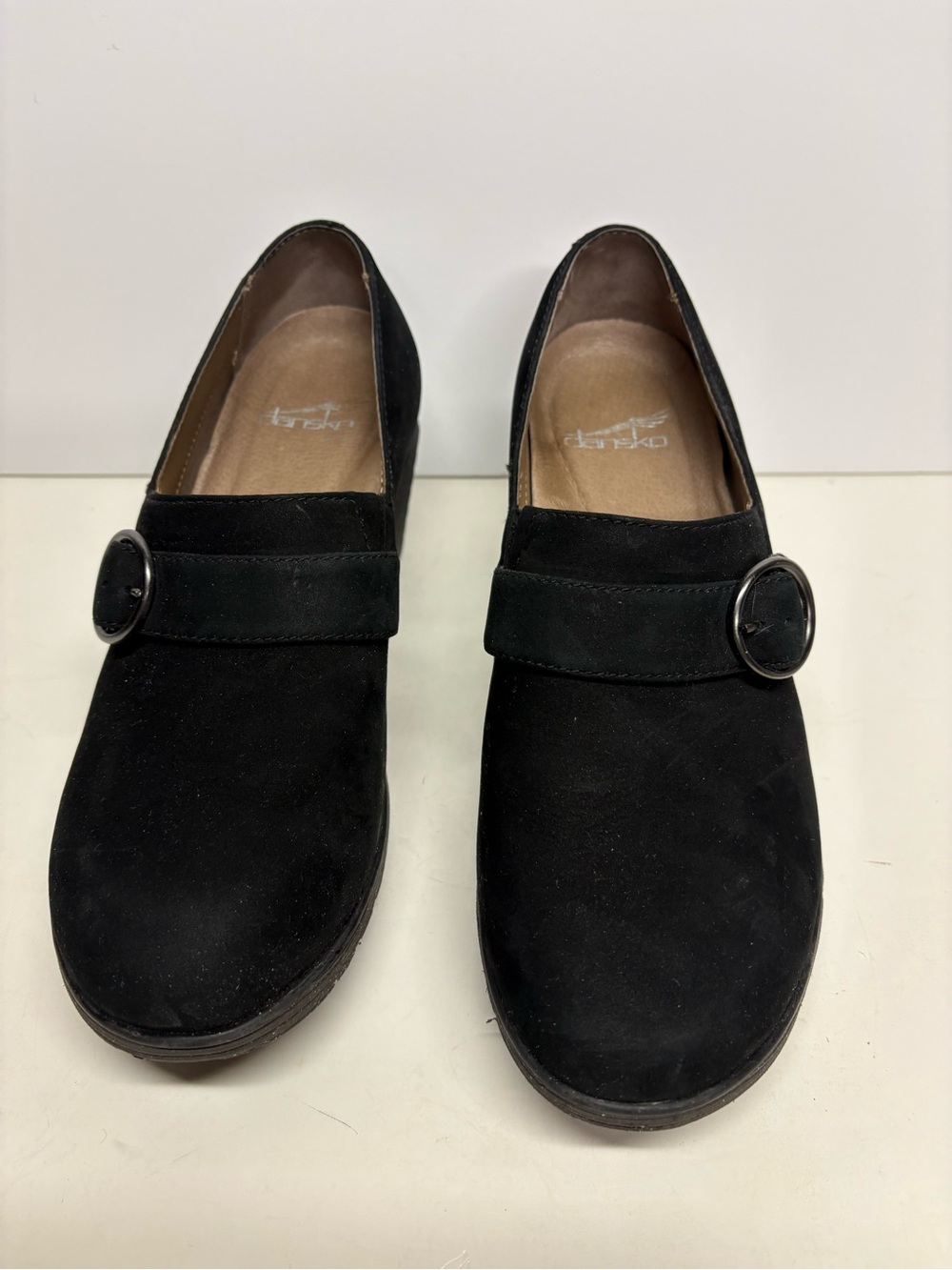 Dansko Women's Black Suede Slip-On Loafers with Buckle Size 7